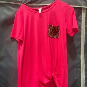 Stylish Hot Pink Blouse with Leopard Pocket